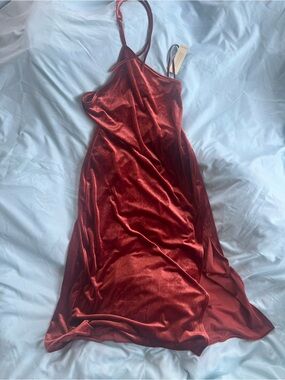 NWT Velvet halter Slip Dress in Deep rust orange